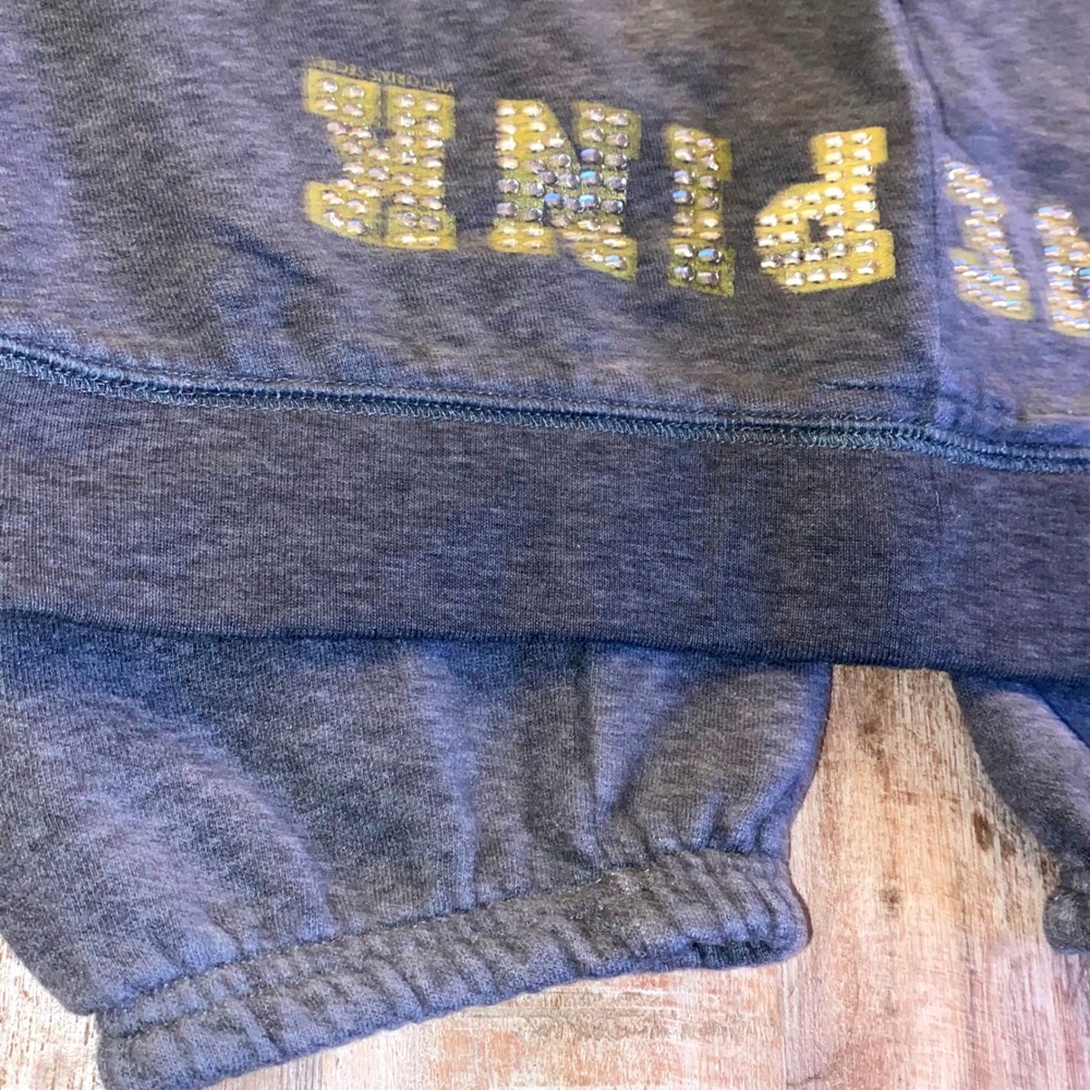 PINK Victoria's Secret University Pink Rhinestone Sweatpants Grey Lounge Joggers - Picture 5 of 10
